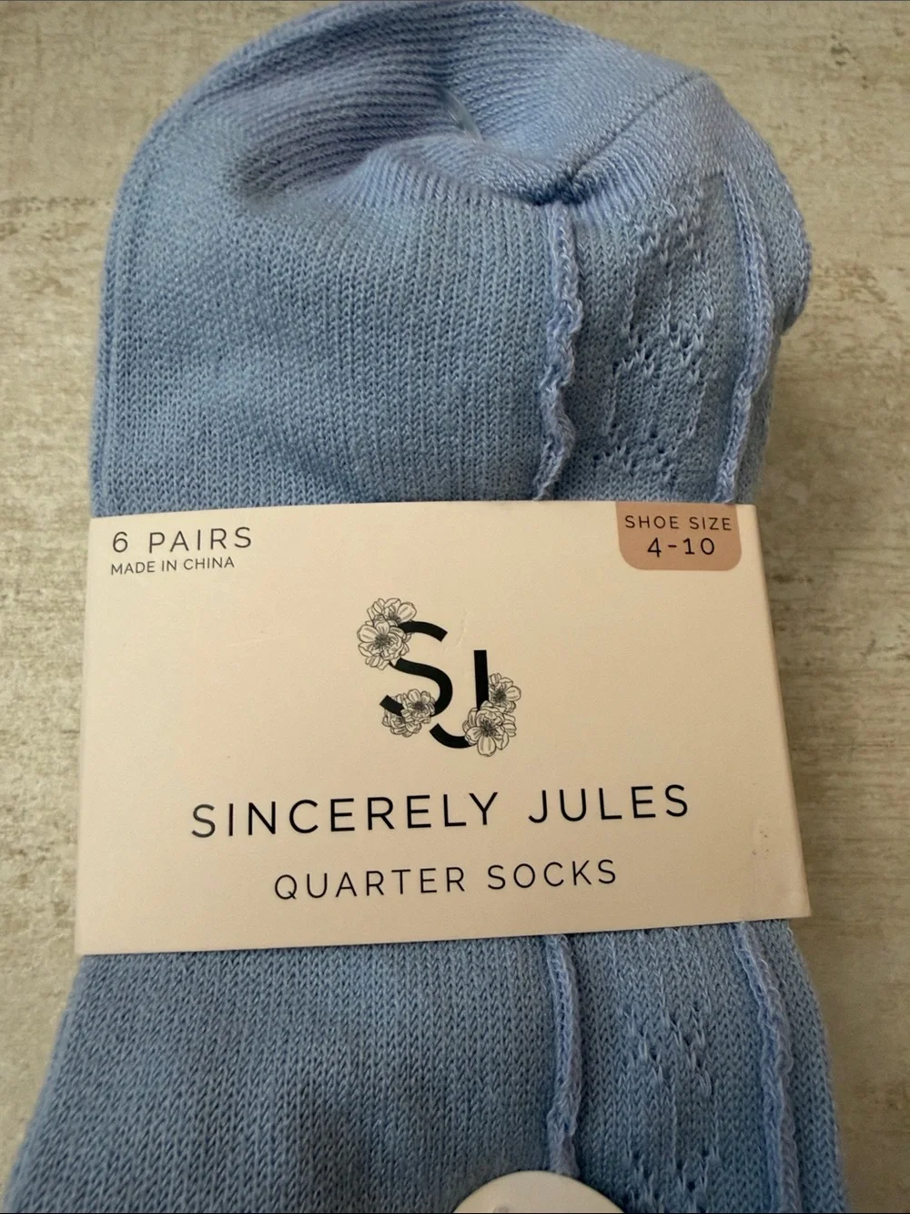 Sincerely Jules Light Blue, cream & tan marled Quarter Socks - 6 Pack